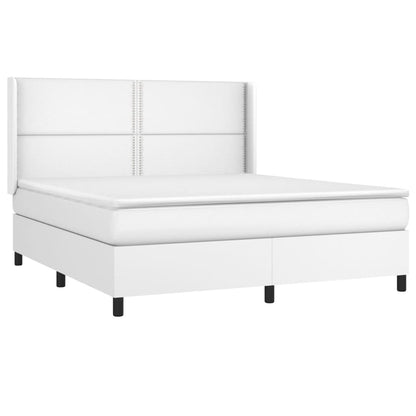 Cama box spring c/colchão/LED 160x200cm couro artificial branco