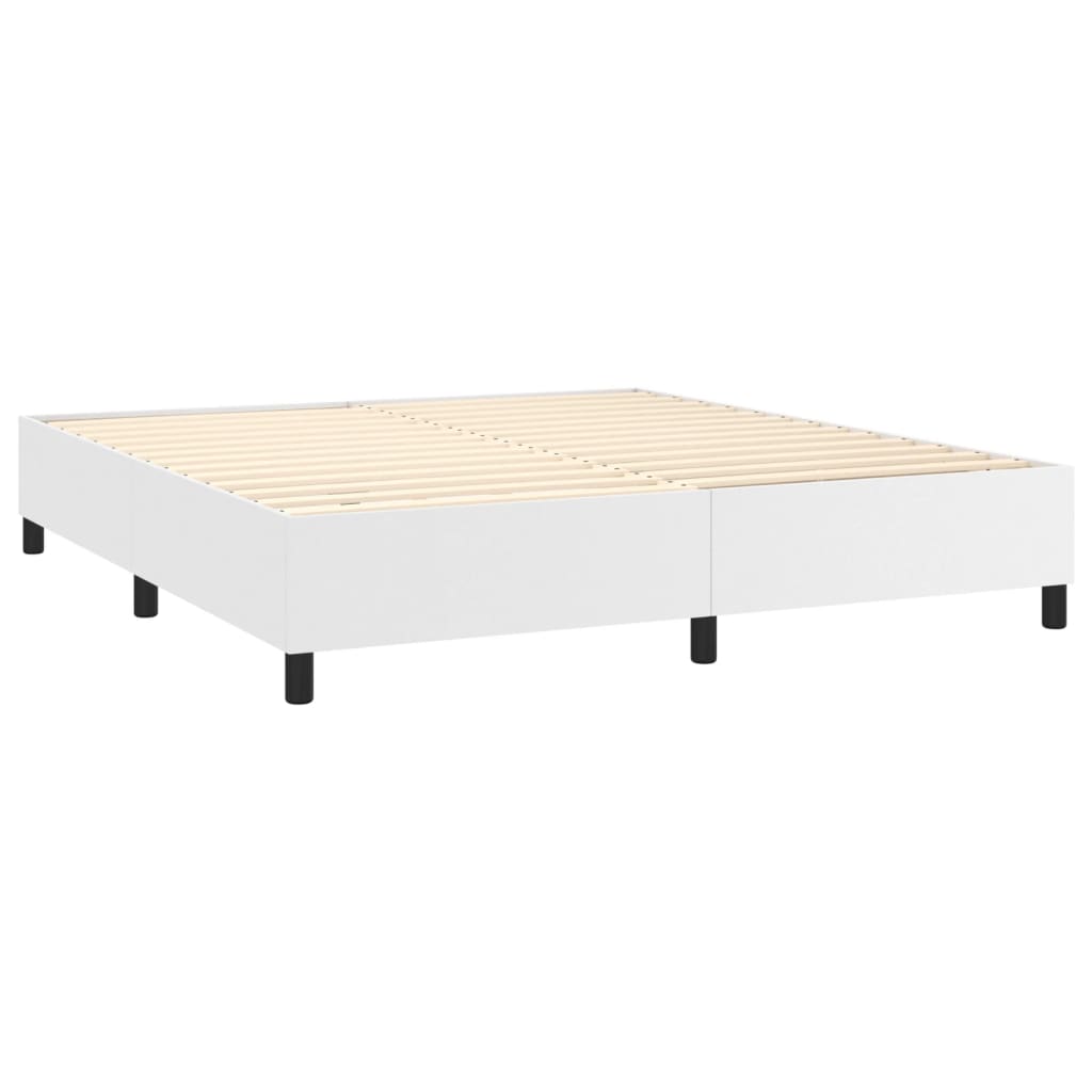 Cama box spring c/colchão/LED 160x200cm couro artificial branco