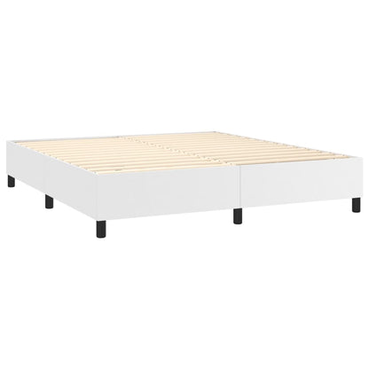 Cama box spring c/colchão/LED 160x200cm couro artificial branco