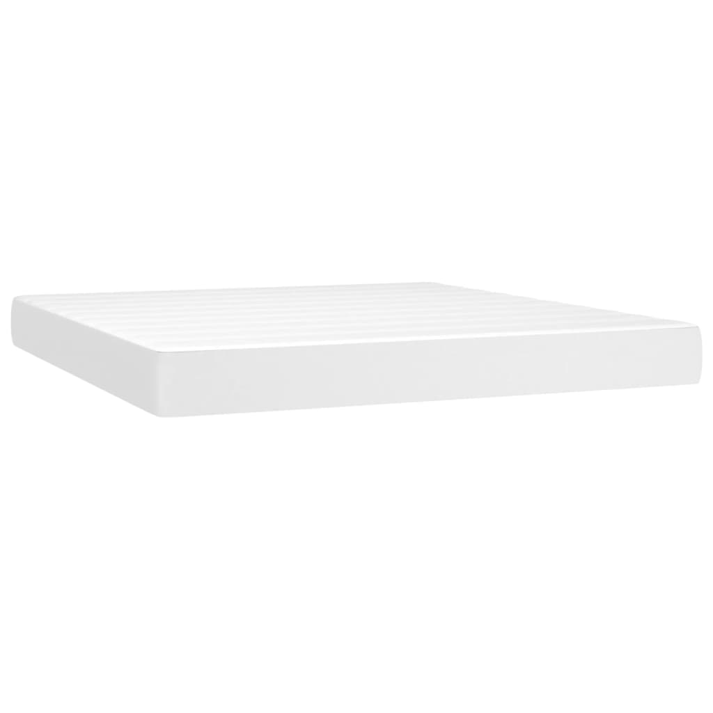 Cama box spring c/colchão/LED 160x200cm couro artificial branco