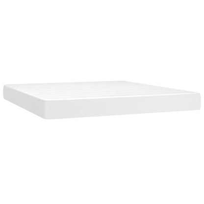 Cama box spring c/colchão/LED 160x200cm couro artificial branco