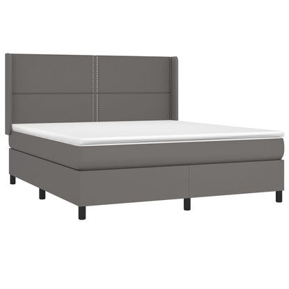 Cama box spring c/ colchão/LED 160x200cm couro artificial cinza