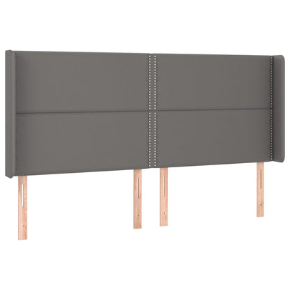 Cama box spring c/ colchão/LED 160x200cm couro artificial cinza