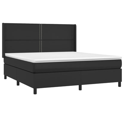 Cama box spring c/ colchão/LED 180x200cm couro artificial preto