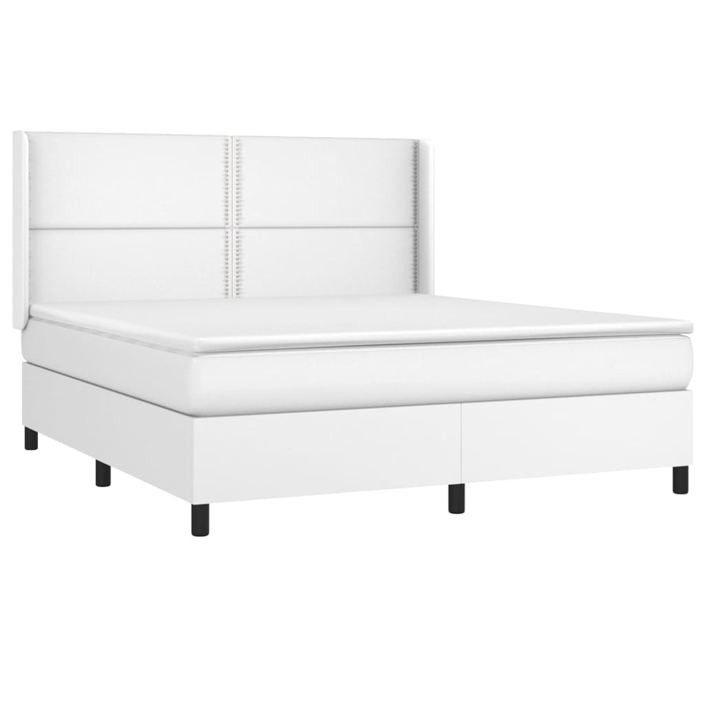 Cama box spring c/colchão/LED 180x200cm couro artificial branco