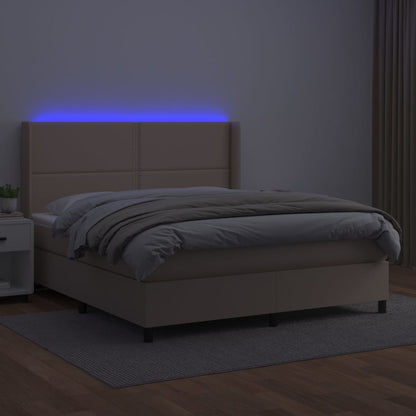 Cama box spring c/colchão/LED 180x200cm couro artif. cappuccino