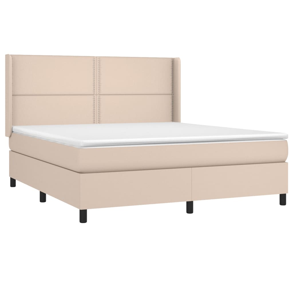 Cama box spring c/colchão/LED 180x200cm couro artif. cappuccino