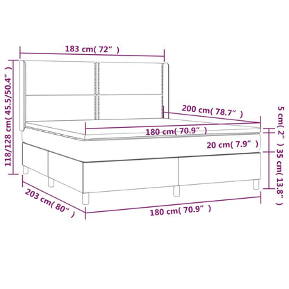 Cama box spring c/colchão/LED 180x200cm couro artif. cappuccino