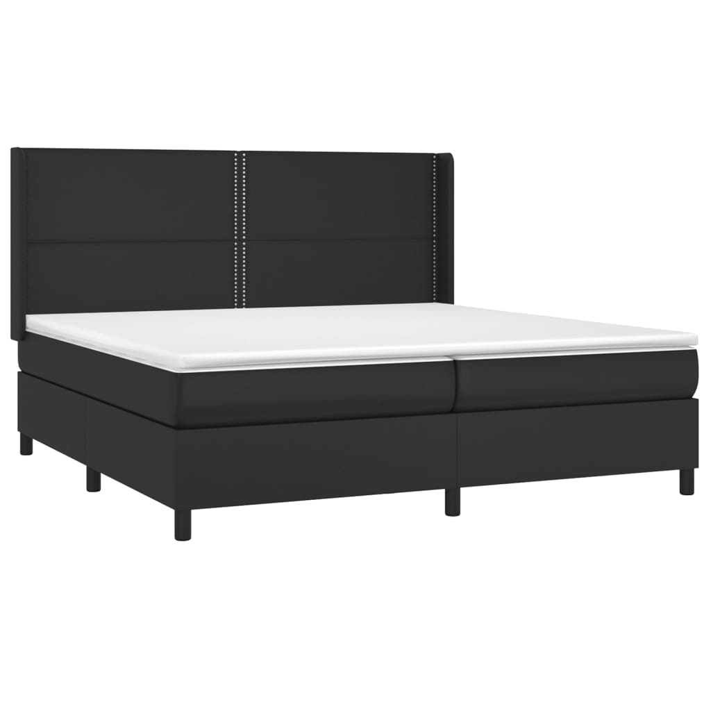 Cama box spring c/ colchão/LED 200x200cm couro artificial preto