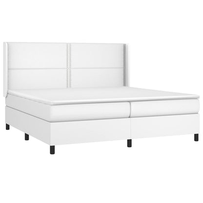 Cama box spring c/colchão/LED 200x200cm couro artificial branco