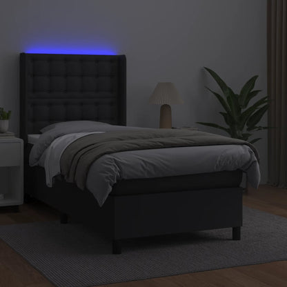 Cama box spring c/ colchão/LED 80x200 cm couro artificial preto