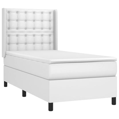 Cama box spring c/ colchão/LED 80x200cm couro artificial branco