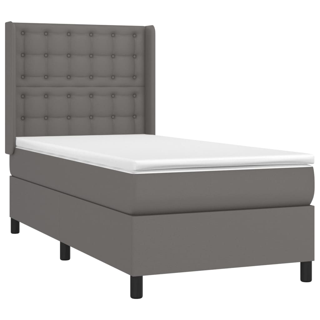 Cama box spring c/ colchão/LED 80x200 cm couro artificial cinza