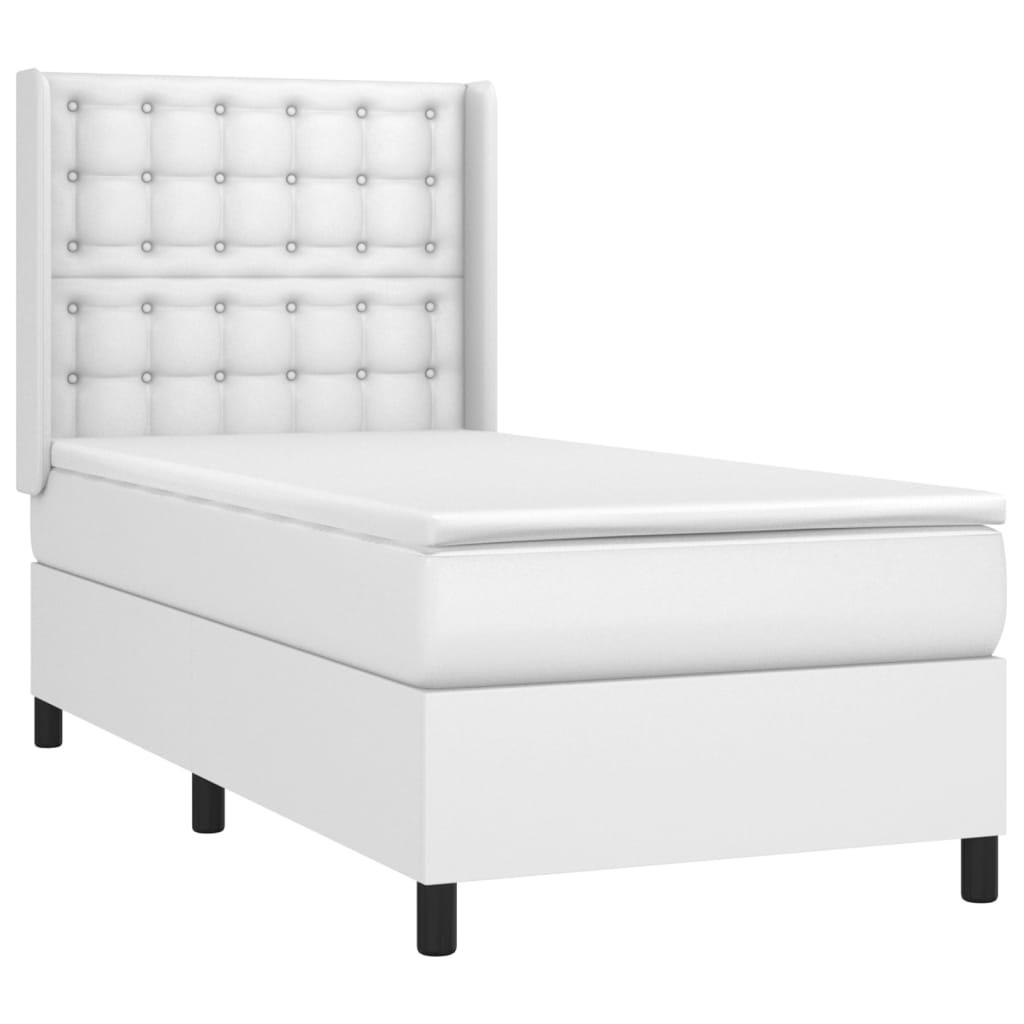 Cama box spring c/ colchão/LED 90x190cm couro artificial branco