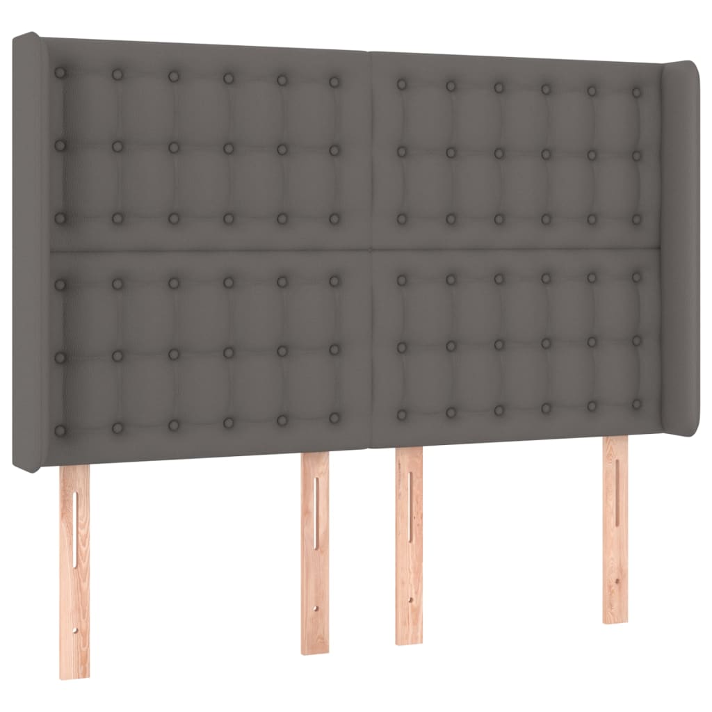 Cama box spring c/ colchão/LED 140x190cm couro artificial cinza