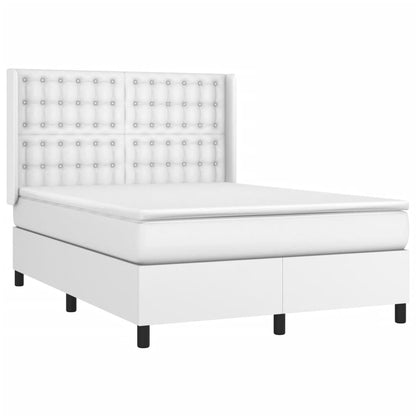 Cama box spring c/colchão/LED 140x200cm couro artificial branco