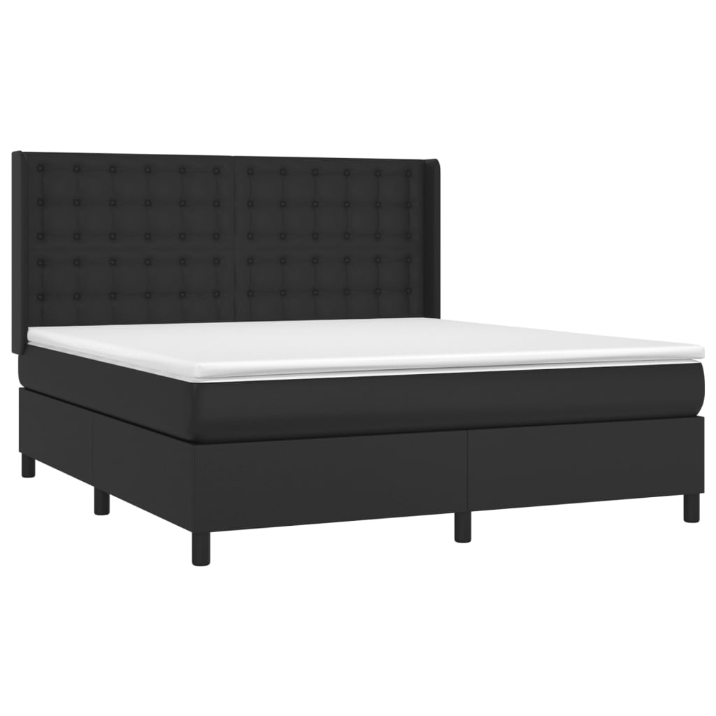 Cama box spring c/ colchão/LED 160x200cm couro artificial preto