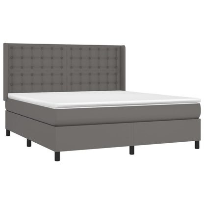 Cama box spring c/ colchão/LED 160x200cm couro artificial cinza