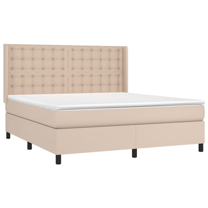 Cama box spring c/colchão/LED 160x200cm couro artif. cappuccino