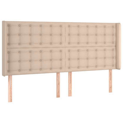 Cama box spring c/colchão/LED 160x200cm couro artif. cappuccino