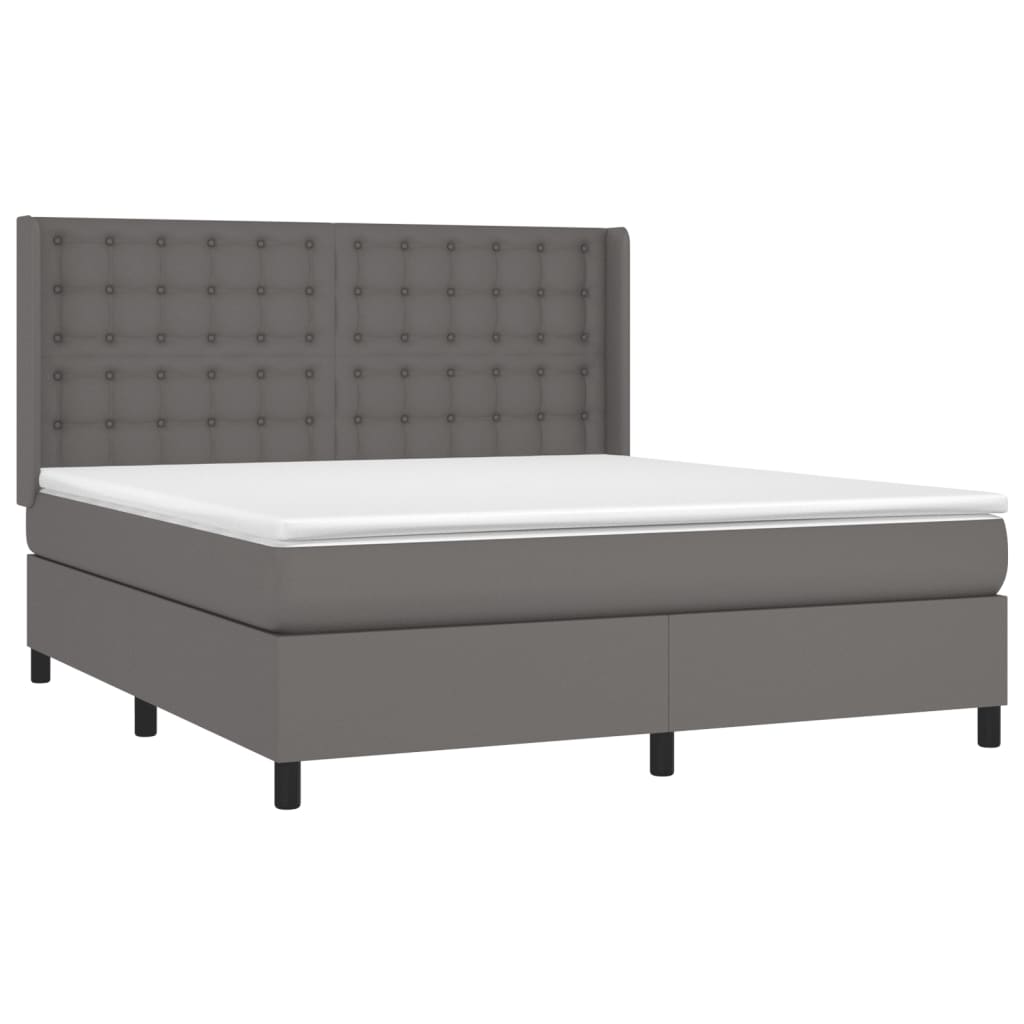 Cama box spring c/ colchão/LED 180x200cm couro artificial cinza