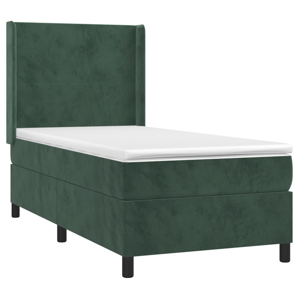 Cama box spring c/ colchão/LED 80x200 cm veludo verde-escuro