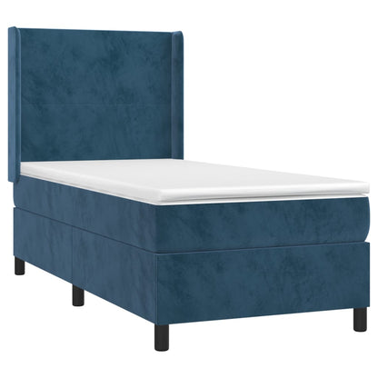 Cama box spring c/ colchão/LED 80x200 cm veludo azul-escuro