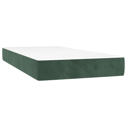 Cama box spring c/ colchão/LED 90x190 cm veludo verde-escuro