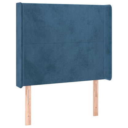 Cama box spring c/ colchão/LED 90x190 cm veludo azul-escuro