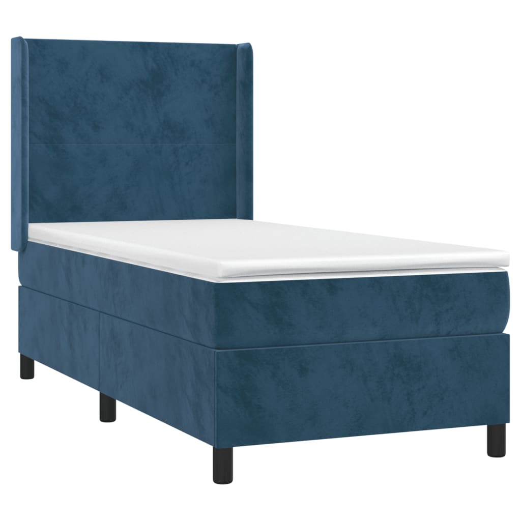 Cama box spring c/ colchão/LED 90x200 cm veludo azul-escuro