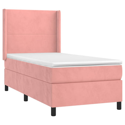 Cama box spring c/ colchão/LED 90x200 cm veludo rosa