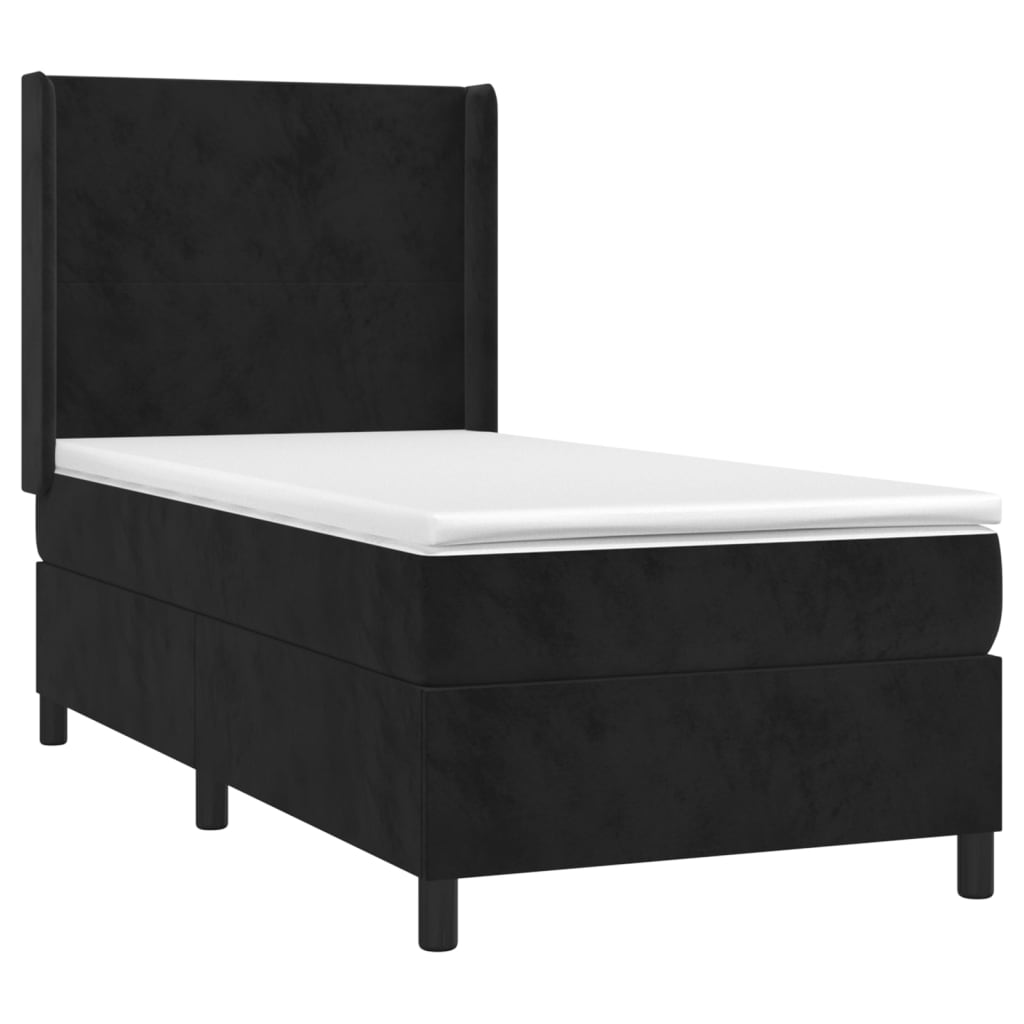 Cama box spring c/ colchão/LED 100x200 cm veludo preto