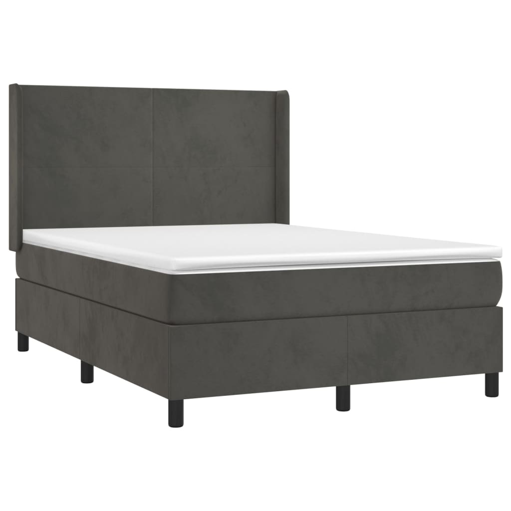 Cama box spring c/ colchão/LED 140x190cm veludo cinzento-escuro