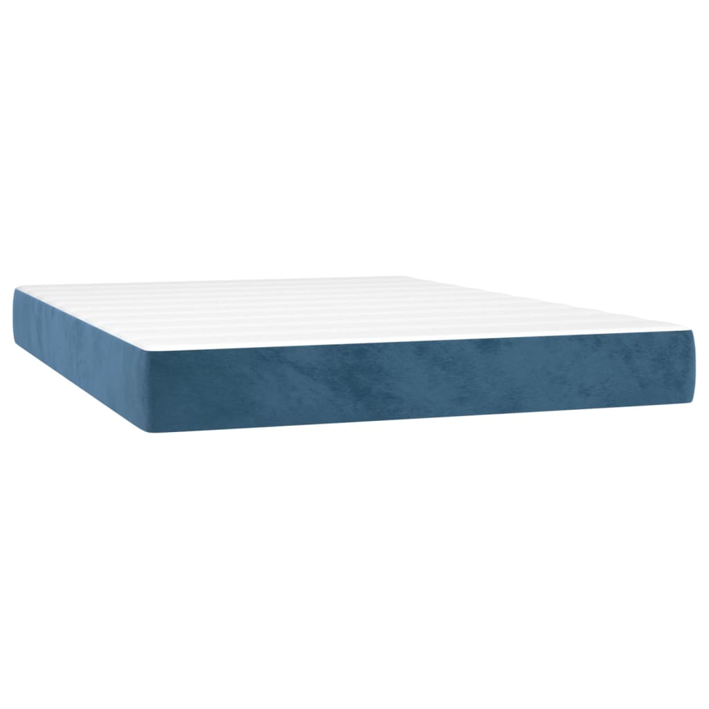 Cama box spring c/ colchão/LED 140x190 cm veludo azul-escuro