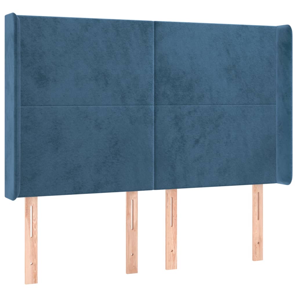 Cama box spring c/ colchão/LED 140x190 cm veludo azul-escuro