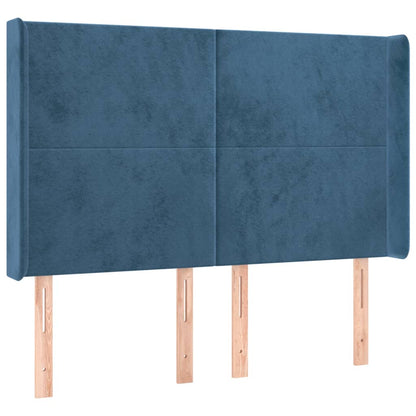 Cama box spring c/ colchão/LED 140x190 cm veludo azul-escuro