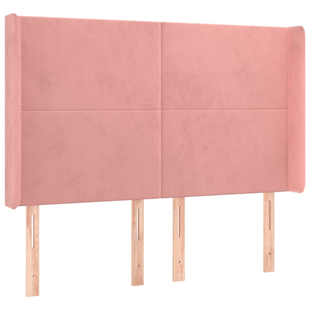 Cama box spring c/ colchão/LED 140x190 cm veludo rosa