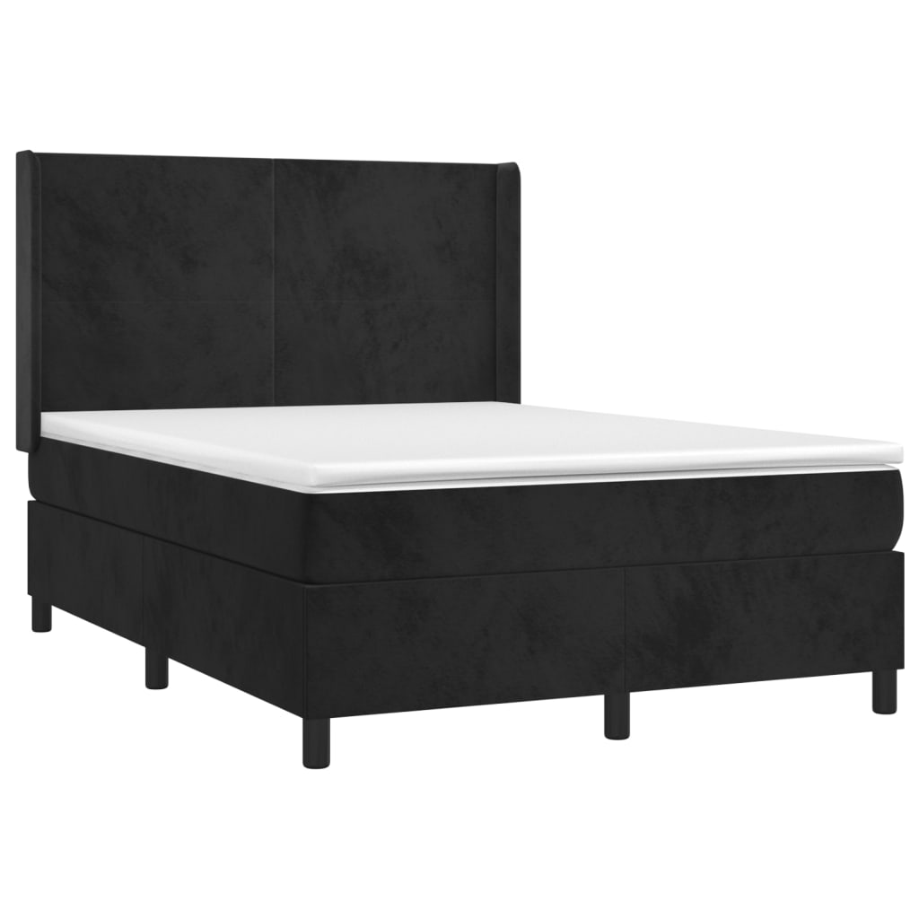 Cama box spring c/ colchão/LED 140x200 cm veludo preto