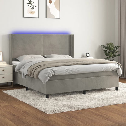 Cama box spring c/ colchão/LED 160x200 cm veludo cinzento-claro