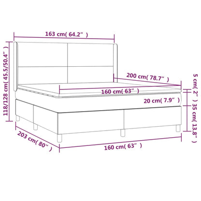 Cama box spring c/ colchão/LED 160x200 cm veludo preto