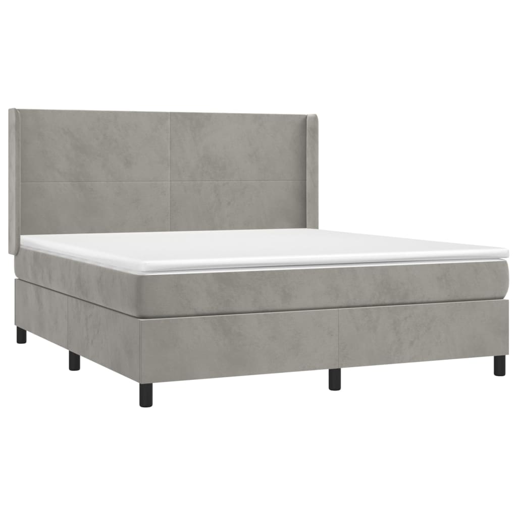 Cama box spring c/ colchão/LED 180x200 cm veludo cinzento-claro