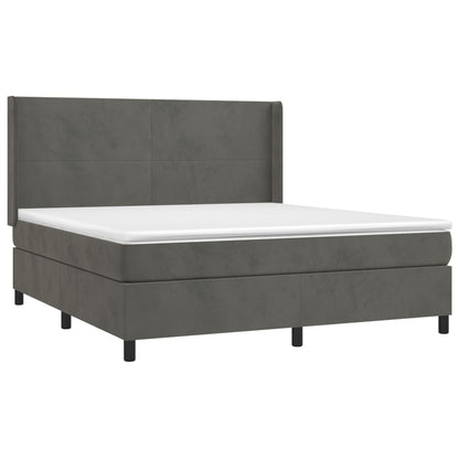 Cama box spring c/ colchão/LED 180x200cm veludo cinzento-escuro