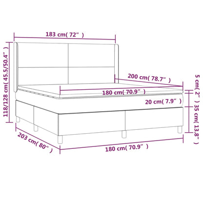 Cama box spring c/ colchão/LED 180x200 cm veludo verde-escuro