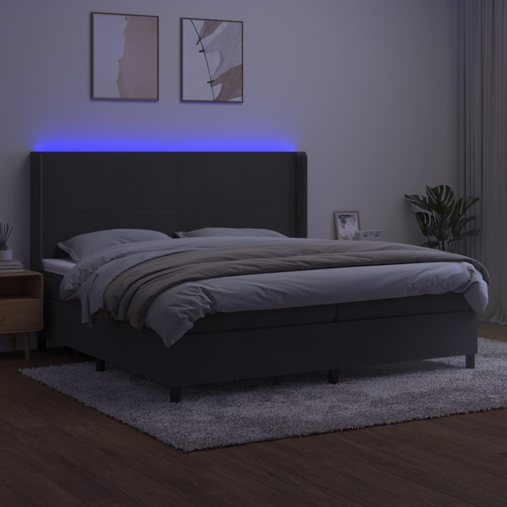 Cama box spring c/ colchão/LED 200x200cm veludo cinzento-escuro