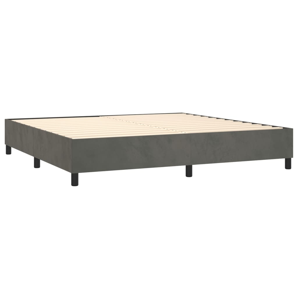 Cama box spring c/ colchão/LED 200x200cm veludo cinzento-escuro