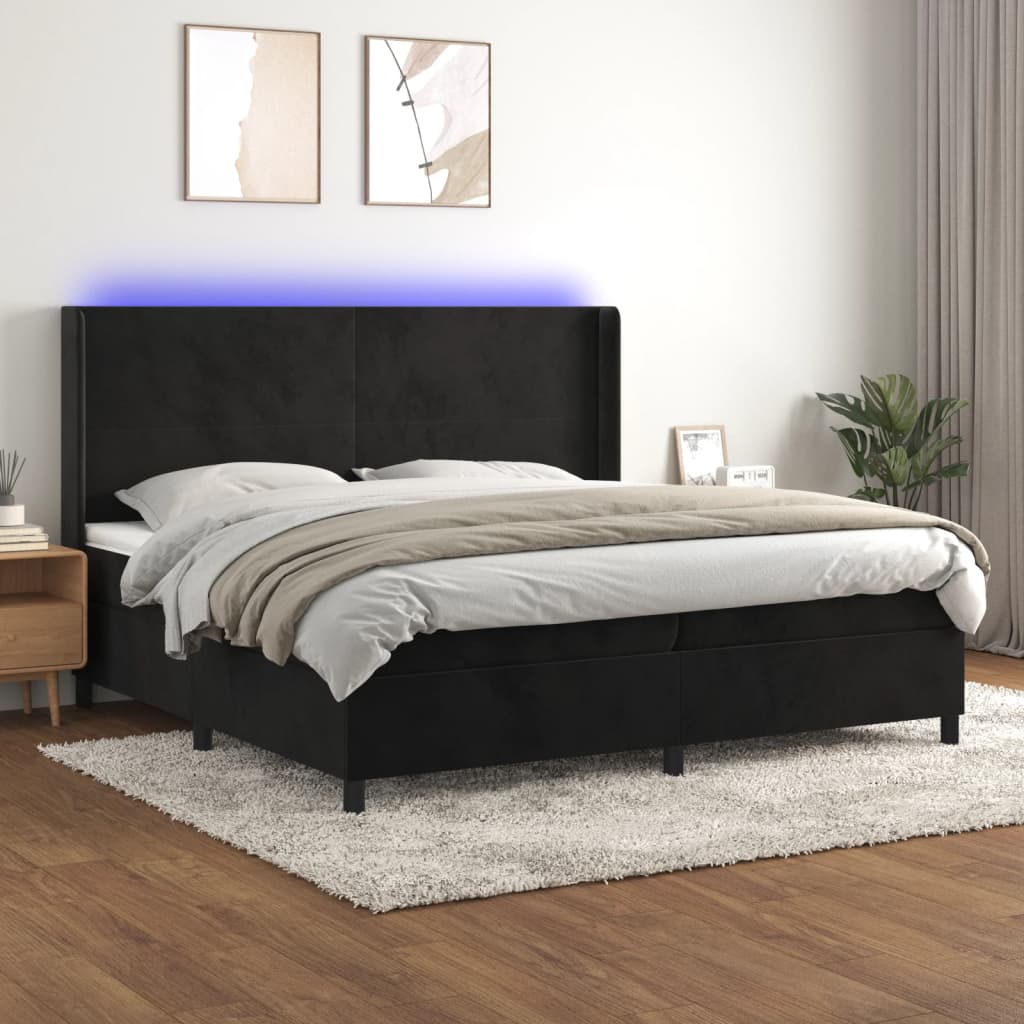 Cama box spring c/ colchão/LED 200x200 cm veludo preto