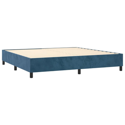 Cama box spring c/ colchão/LED 200x200 cm veludo azul-escuro