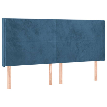 Cama box spring c/ colchão/LED 200x200 cm veludo azul-escuro