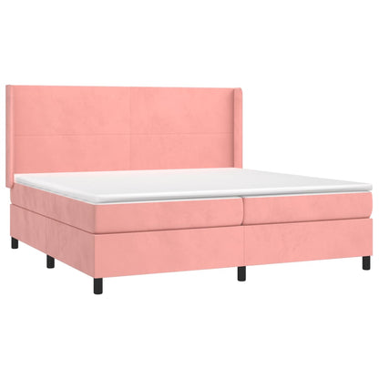 Cama box spring c/ colchão/LED 200x200 cm veludo rosa