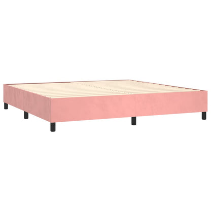 Cama box spring c/ colchão/LED 200x200 cm veludo rosa